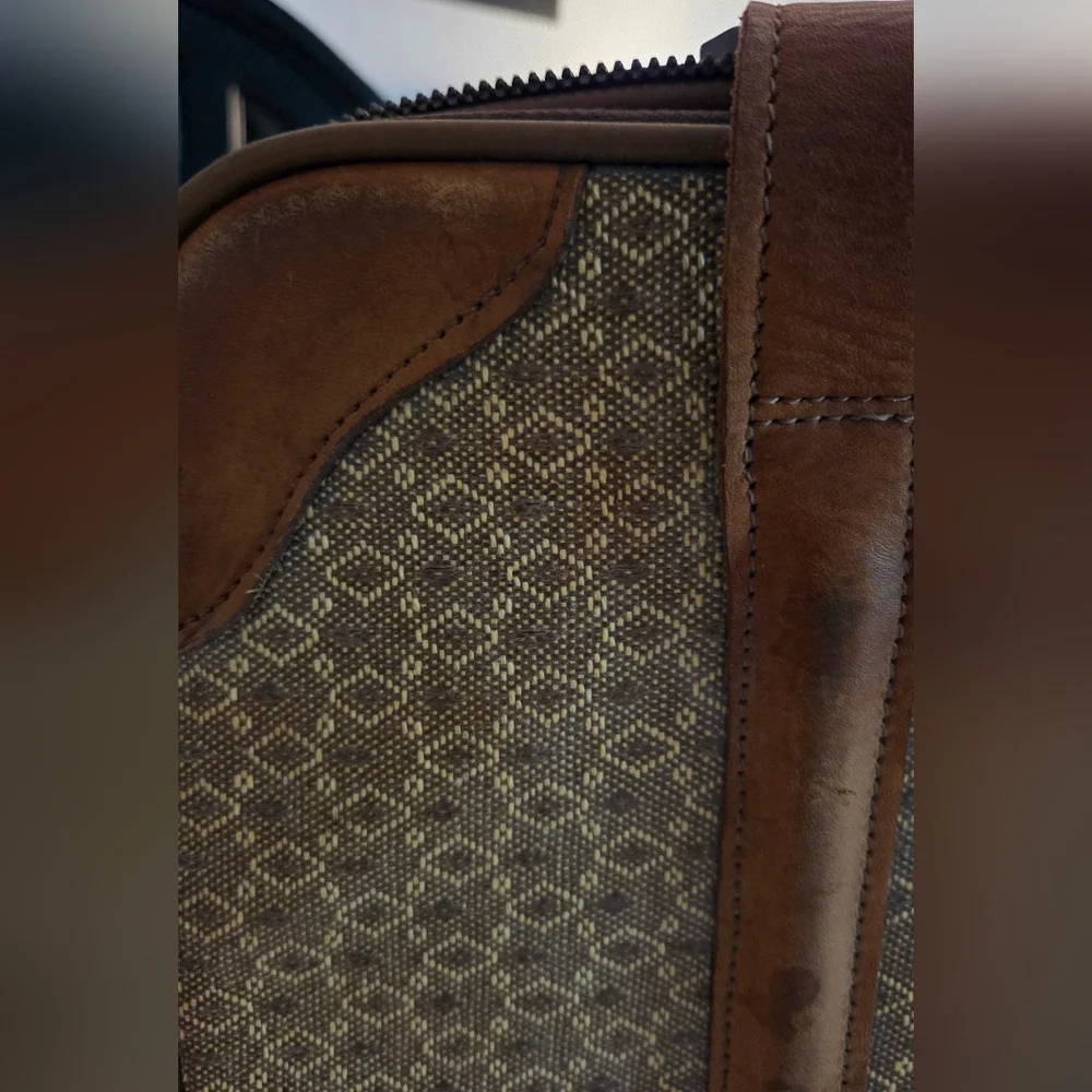 Wings Vintage Leather Trimmed Luggage Suitcase Broken Zipper